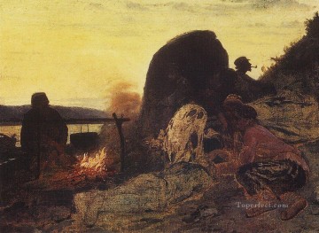 Ilya Repin Painting - barge haulers at the fire 1872 Ilya Repin